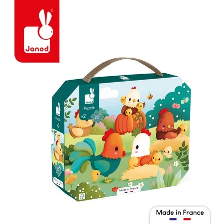 Janod Puzzle w walizce Witajcie na farmie 20 elementów 2+, Made in France