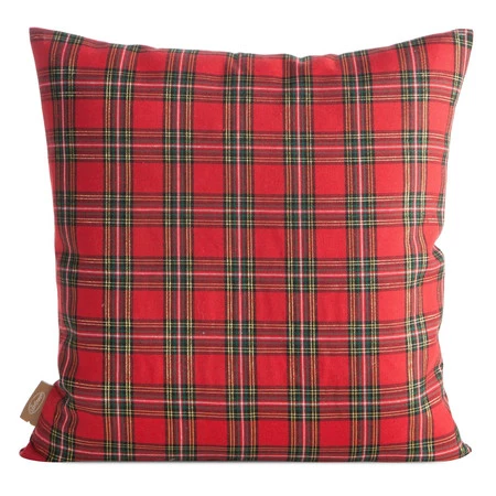 Poszewka świąteczna 45x45 cm – w kratę z haftem Mikołaja