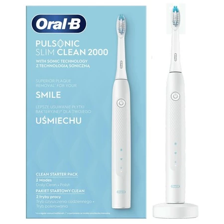 ORAL-B BRAUN SZCZOTECZKA ELEKTRYCZNA PULSONIC SLIM 2000 CLEAN WHITE + 1 końcówka