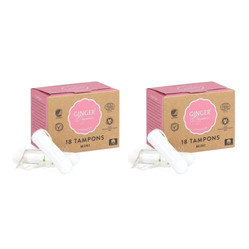Zestaw: 2x Ginger Organic tampony bez aplikatora mini 18 sztuk