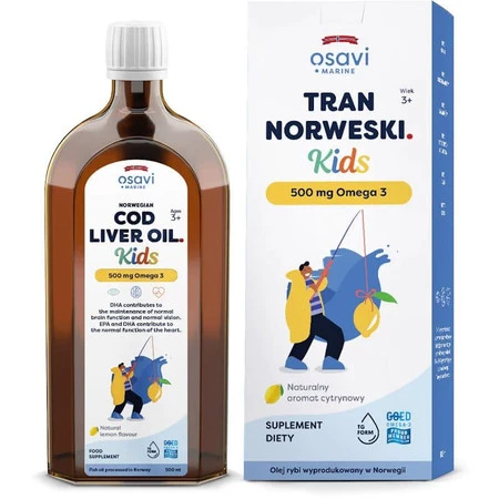 OSAVI Tran Norweski Kids 500 mg Omega 3 - smak cytrynowy (500 ml)