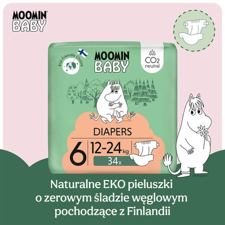 MOOMIN Baby, Pieluszki 6 JUNIOR (12-24kg), 34 szt. EKO