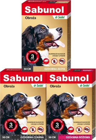 SABUNOL Obroża ozdobna Złota na kleszcze pchły 50cm