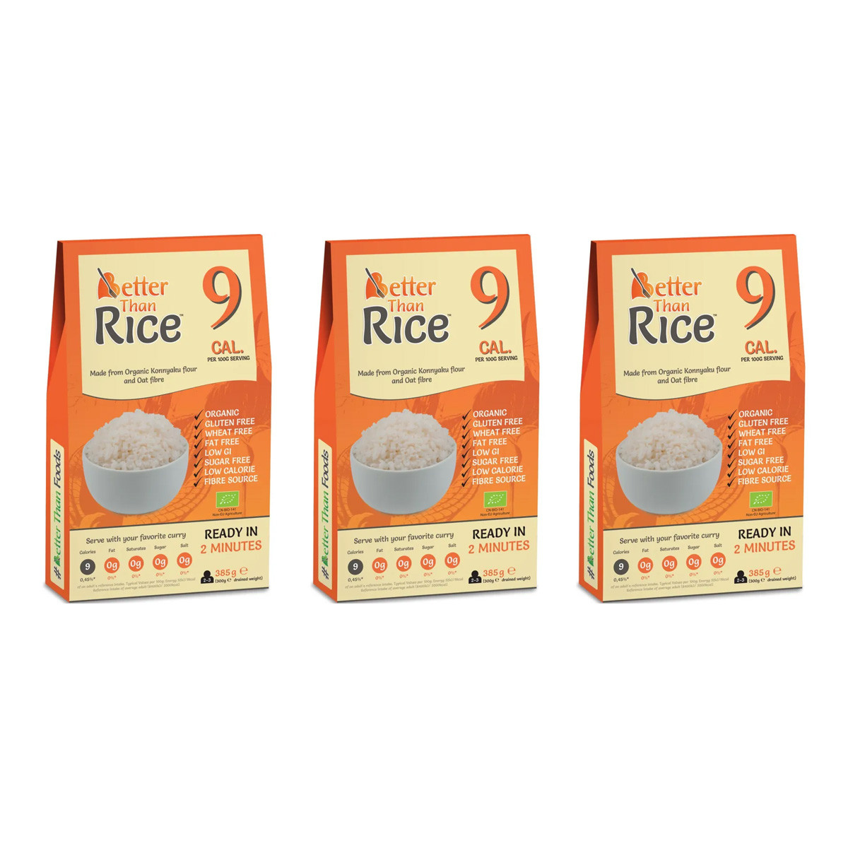 Zestaw 3x MAKARON (KONJAC TYPU NOODLE W KSZTAŁCIE RYŻU) BEZGLUTENOWY BIO 385 g - BETTER THAN FOODS - Nabea.pl