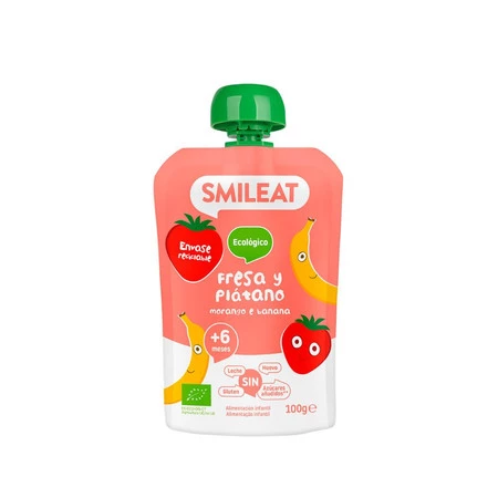 Smileat, BIO Mus z ekologicznymi truskawkami i bananem, 100g
