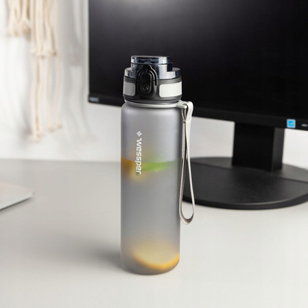 Wessper Butelka na wodę z tritanu motywacyjna z miarką ACTIVEMAX TRILINE z możliwością filtracji szara 500 ml