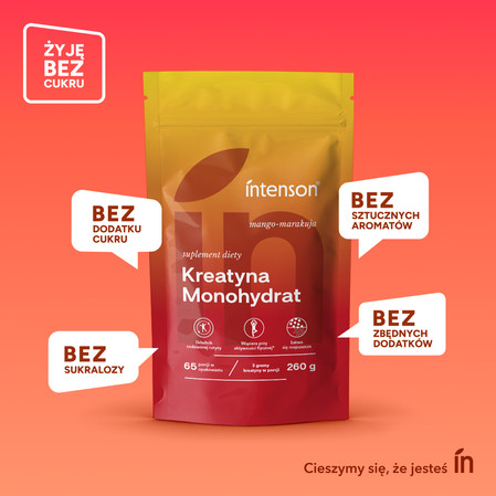 Zestaw Intenson Kreatyna: 1x Monohydrat smak mango-marakuja 260g i 1x Monohydrat 255g pure