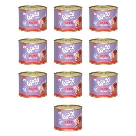 Zestaw 10x WOW CAT Rind Pute - wołowina z indykiem dla dorosłych kotów (200g)