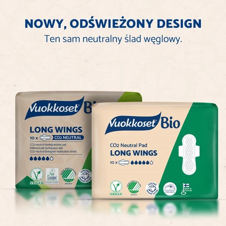 Vuokkoset, BIO, LONG WINGS, Podpaski ze skrzydełkami, dłuższe, 10 szt.