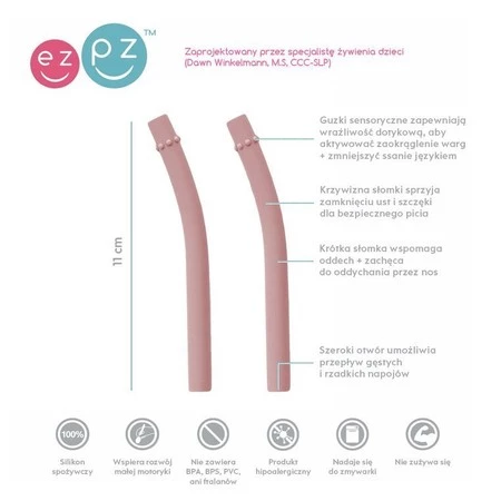 EZPZ Zestaw uzupełniających silikonowych słomek do kubeczka Mini Cup 2 szt. pastelowy róż