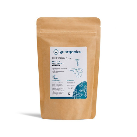 Georganics, Naturalna guma do żucia z ksylitolem, smak mięty pieprzowej, 140 szt.