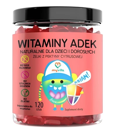 MyVita Żelki Witaminy ADEK naturalne żelki z pektyny cytrusowej dla dzieci i dorosłych 120 żelek