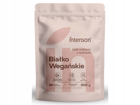 Zestaw Intenson: 1x Wegańskie białko smak biała czekolada i malina 900g i 1x Wegańskie białko smak czekolada 900g