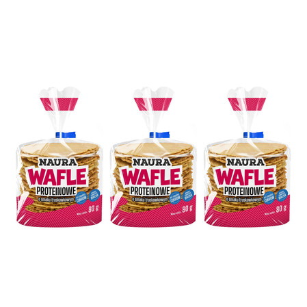 Zestaw: 3x Naura wafle proteinowe owsiano-pszenne o smaku truskawkowym 80g