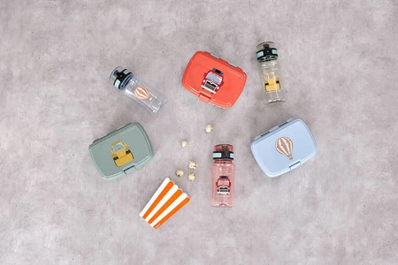 Lassig Zestaw śniadaniowy na lunch Lunchbox + Tritanowa butelka - bidon 460 ml Tiny Drivers Balon