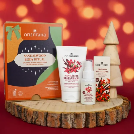 Orientana Xmas SandalWood Body Ritual Otulajacy zapachem zestaw do pielęgnacji ciała (balsam 125ml + mgiełka 50ml)