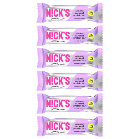 Zestaw 6x N!CK'S Nicks Almond Caramel Protein Bar Baton proteinowy Migdał Karmel 50g