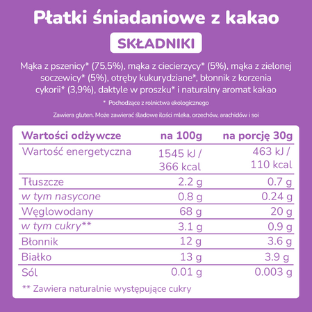 Smileat Triboo, BIO Płatki Śniadaniowe, kakaowe, 300g