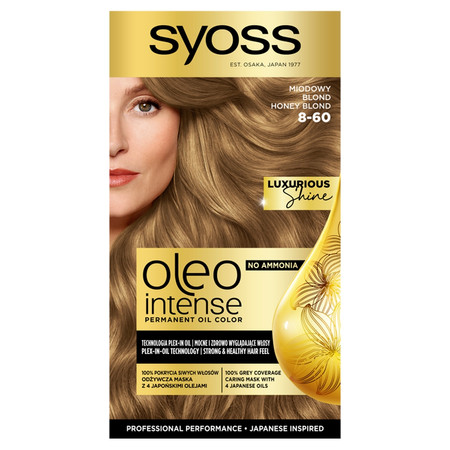 Oleo Intense farba do włosów trwale koloryzująca z olejkami 8-60 Miodowy Blond