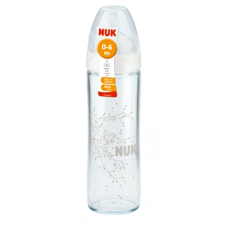 NUK 745080 Butelka szklana FC+ 240ml NEW CLASSIC smoczek silikonowy 1M