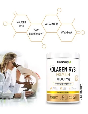 Essensey Kolagen Rybi Premium 10 000mg - 321g smak mango - pomarańcza