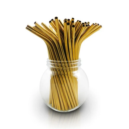 BAMBAW, Wielorazowe słomki ze stali nierdzewnej, złote, 22cm x 100szt.