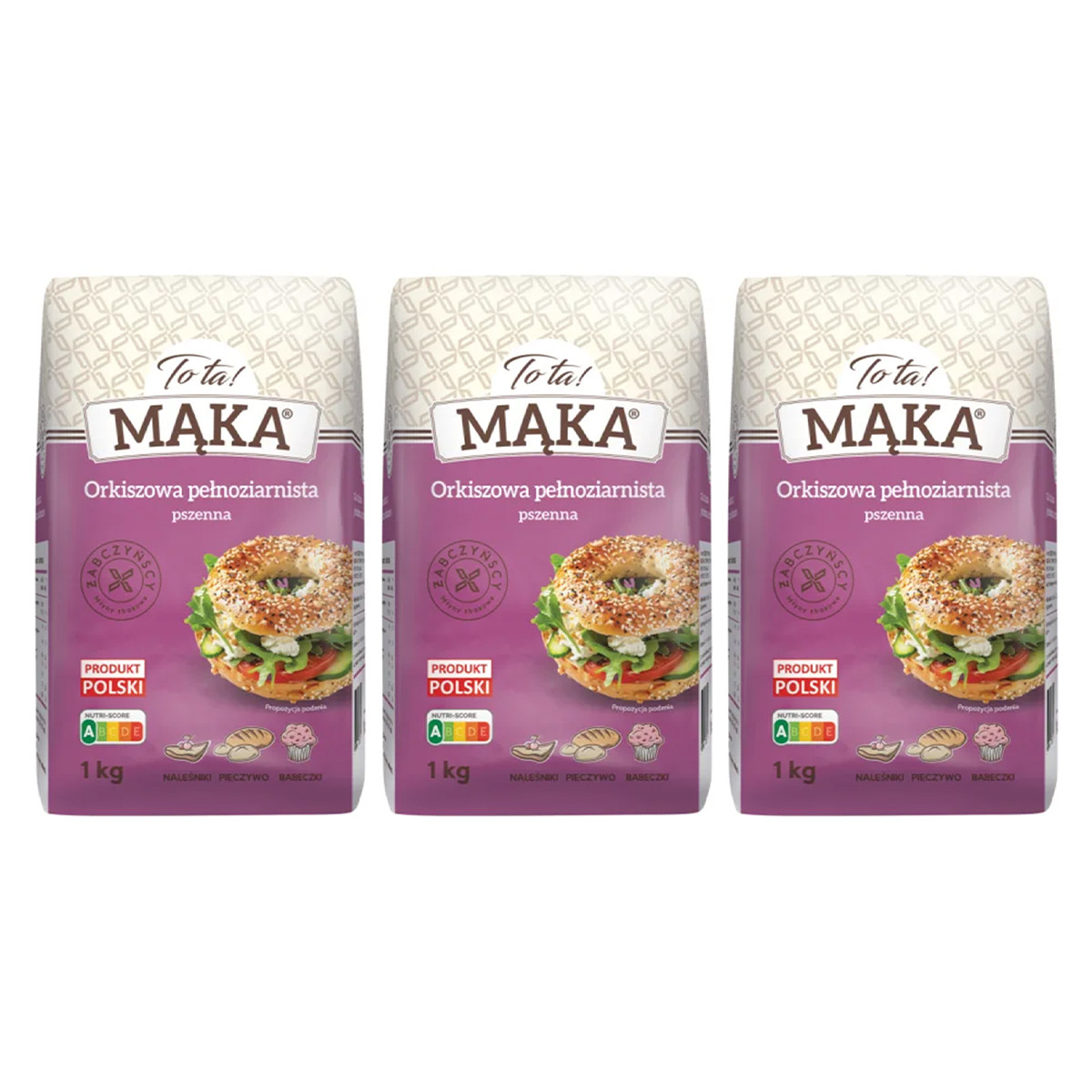 Zestaw 3x ToTa! Mąka orkiszowa pełnoziarnista typ 2000 - 1 kg - Nabea.pl