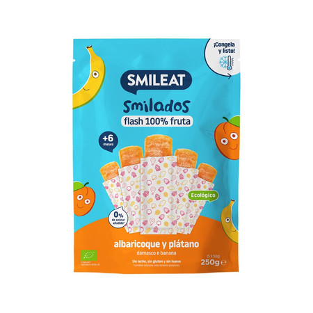 Smileat, Bio Smilados, Mus owocowy do mrożenia o smaku moreli i banana, idealny na ząbkowanie 6m+, 5x50g