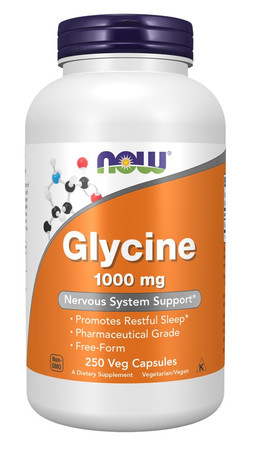 NOW FOODS Glycine - Glicyna 1000 mg na wsparcie regeneracji organizmu 250 kaps.