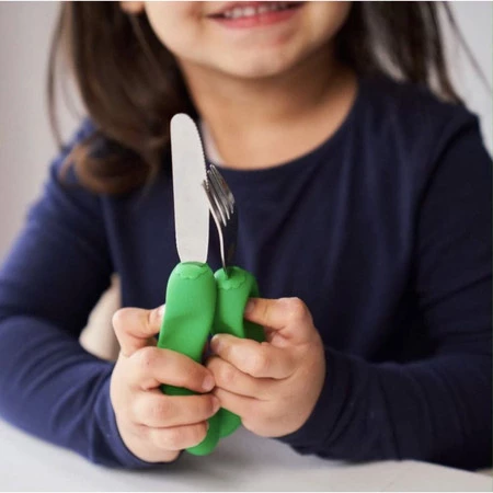 Nana's Manners, ETAP 3, Sztućce do samodzielnego jedzenia, widelec i nóż, zielone, 3-9 lat