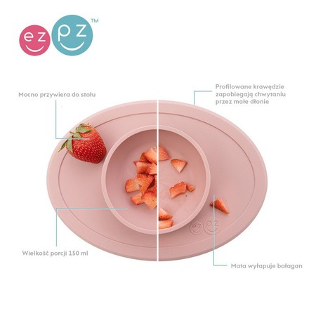 EZPZ Komplet pierwszych naczyń silikonowych First Foods Set pastelowy róż