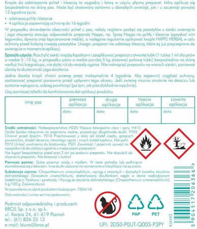 HAPPS Herbal - krople na pchły i kleszcze dla małych psów 5 - 10kg