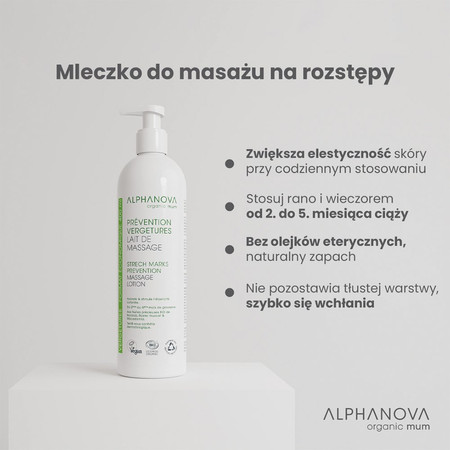 Alphanova Organic Mum, Mleczko do ciała wspierające elastyczność i nawilżenie, 400 ml