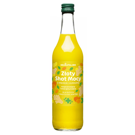 Delikatna Shot Mocy Złoty z pomarańczy z kurkumą i imbirem BIO 500 ml