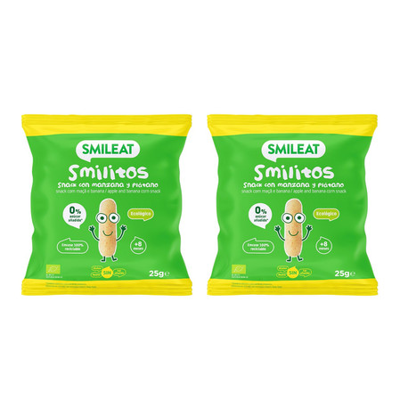 Zestaw: 2x Smileat, BIO Smilitos, Chrupki kukurydziane o smaku jabłka i banana 8m+, 25g