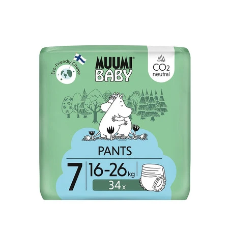 Muumi Baby, Pieluchomajtki ekologiczne dla dzieci, rozmiar 7 (16-26 kg), 34 szt.