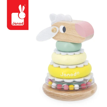 Janod Układanka piramida wieża wańka-wstańka drewniana Owieczka Zigolos 12m+