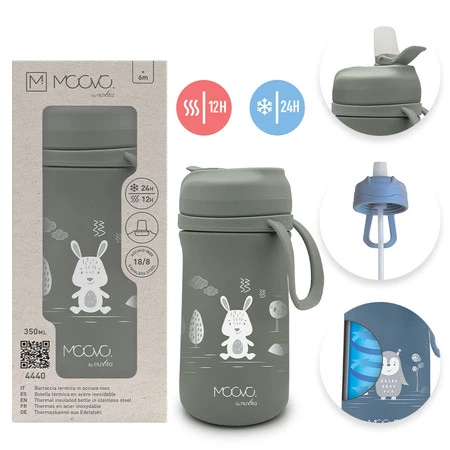 Nuvita, MOOVO, Bidon termiczny z ustnikiem Sage green, 350 ml
