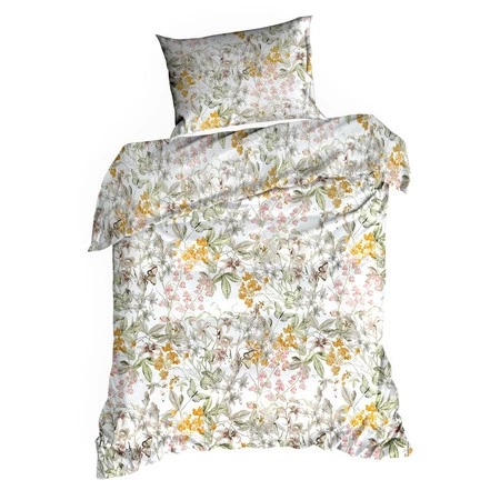 Pościel bawełniana PAULA biała z wzorem kwiatów polnych 160X200 70X80/X2