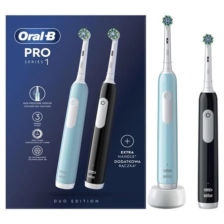 ORAL-B BRAUN SZCZOTECZKA ELEKTRYCZNA PRO1 DUO BLUE/BLACK D305.523.3J (2x rączka, 2x koń., ładowarka)