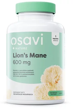 Osavi Lion’s Mane ekstrakt z owocników grzyba soplówki jeżowatej, 600mg, 120 caps. vegan 