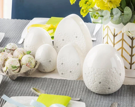 Ozdoba Wielkanocna, Jajko ceramiczne, kolor biały, rozmiar 11 x 4 x 15 cm