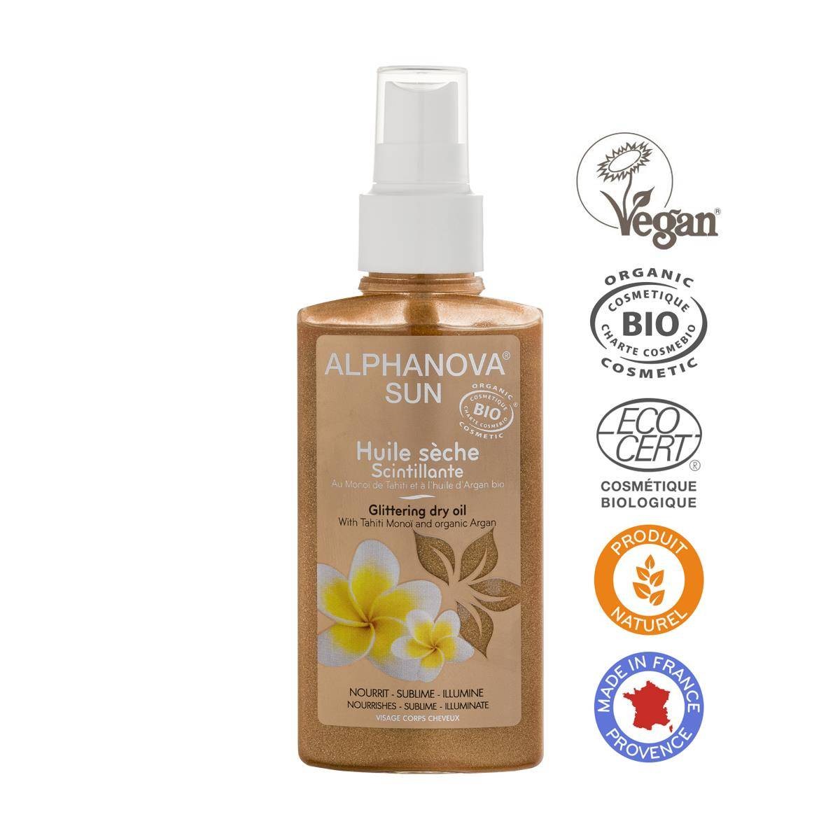 Alphanova Sun, Bio Olejek w Sprayu Utrwalający Opaleniznę z drobinkami, 125ml