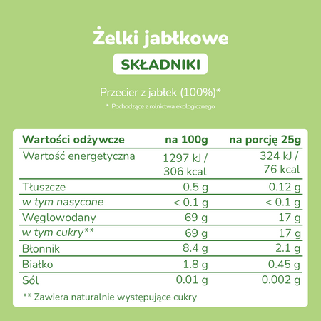Smileat Triboo, BIO Sminolas, Żelki owocowe bez cukru Jabłko, 25g