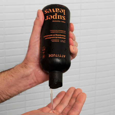 Attitude SUPER LEAVES, Szampon i odżywka do włosów 2w1 dla mężczyzn, odżywcze - Paczula i bourbon, 415 ml
