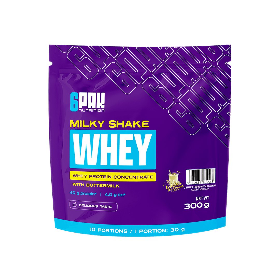 6PAK MILKY SHAKE WHEY odżywka białkowa WPC 300 g smak lody pistacjowe - Nabea.pl