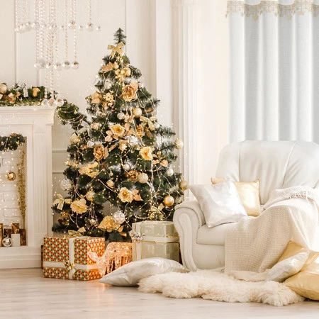 Firana rozm.: 140 x 250 cm, biała ze złotymi gwiazdkami kółka