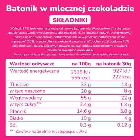 Smileat Triboo, BIO Wafelek z nadzieniem kakaowym w mlecznej czekoladzie, 40 g