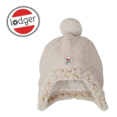 Lodger Dwuwarstwowa zimowa czapeczka z polaru jasnobeżowa Fleece Birch 0-3 m