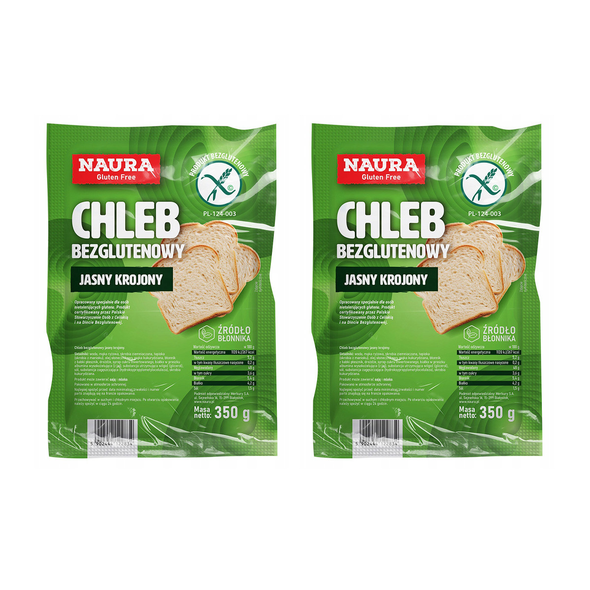 Zestaw 2x Naura − Chleb bezglutenowy jasny krojony − 350 g - Nabea.pl